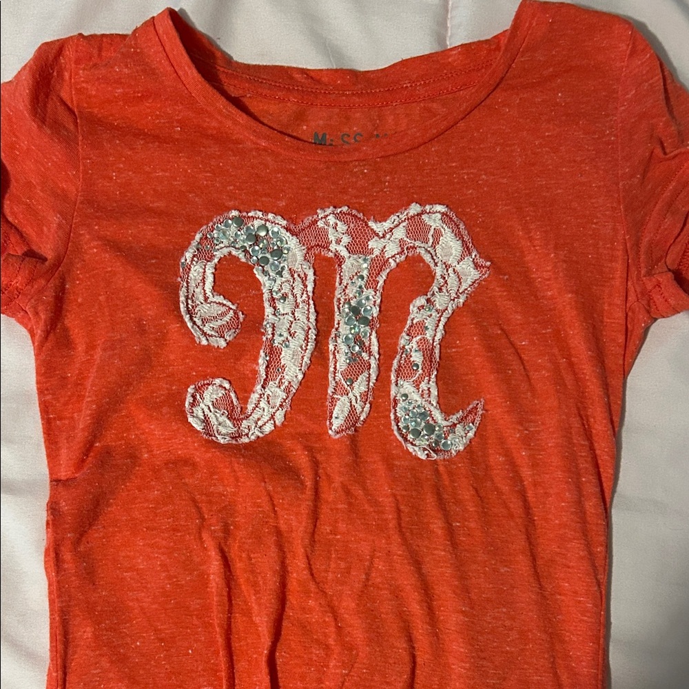Miss Me Orange Tee with Lace Monogram